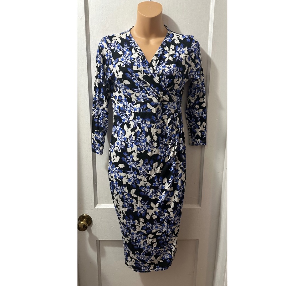 Isabella‎ Oliver Blue Patterned Long Sleeve Dress in 6